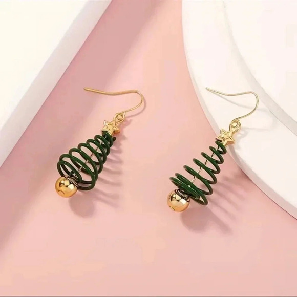Spiral Christmas Tree Earrings - Picture 1 of 7